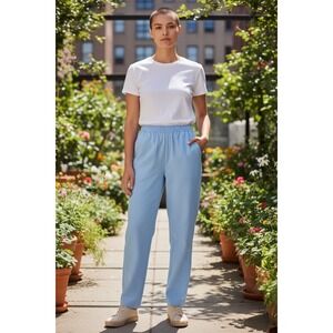 Alfred Dunner Petite Light Blue Elastic Waist Linen Blend Pants Size 14P